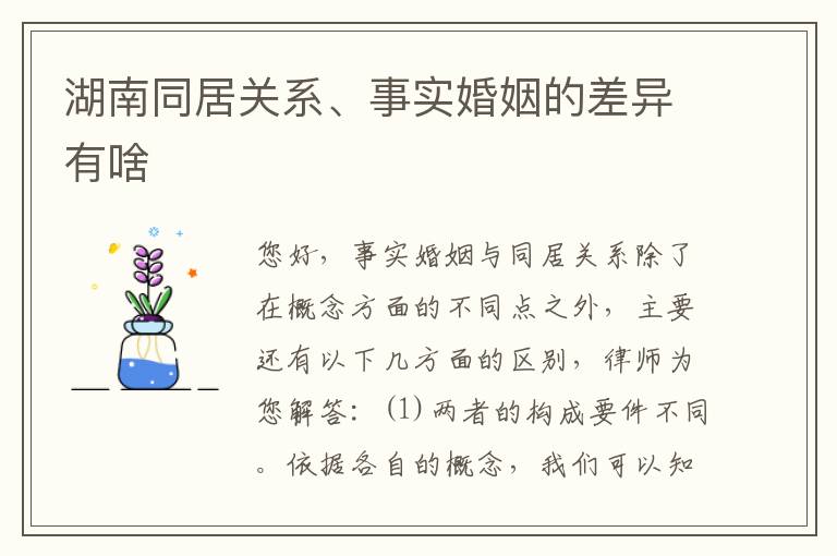 湖南同居关系、事实婚姻的差异有啥