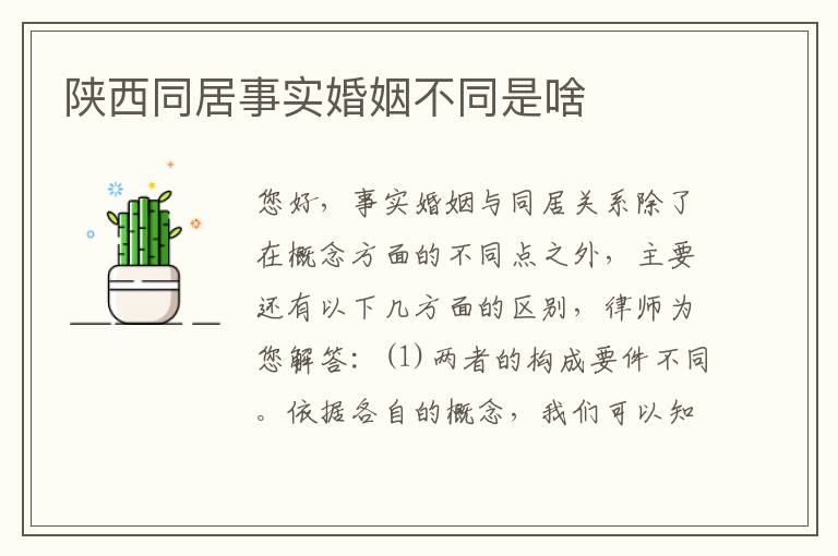 陕西同居事实婚姻不同是啥