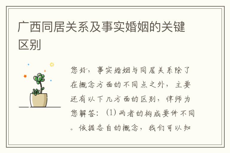 广西同居关系及事实婚姻的关键区别