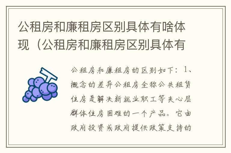 公租房和廉租房区别具体有啥体现（公租房和廉租房区别具体有啥体现呢）