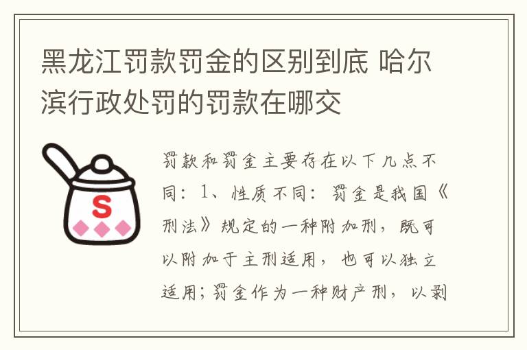 黑龙江罚款罚金的区别到底 哈尔滨行政处罚的罚款在哪交