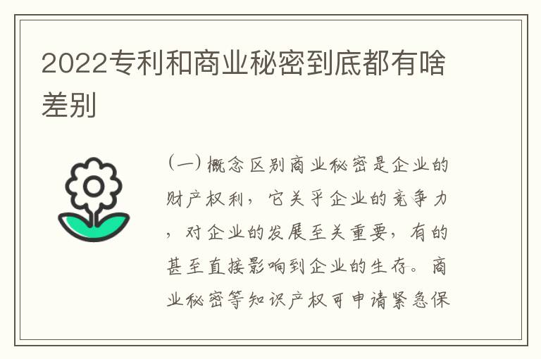 2022专利和商业秘密到底都有啥差别