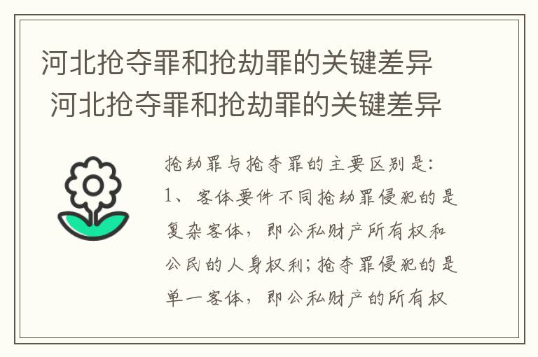 河北抢夺罪和抢劫罪的关键差异 河北抢夺罪和抢劫罪的关键差异有哪些