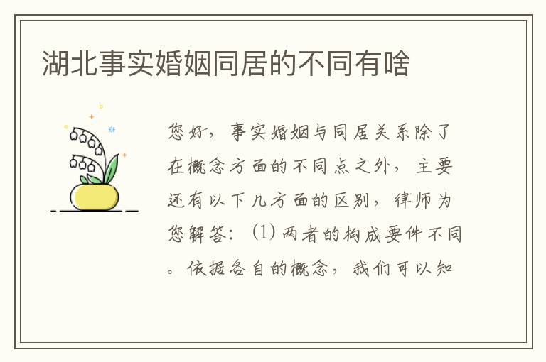 湖北事实婚姻同居的不同有啥