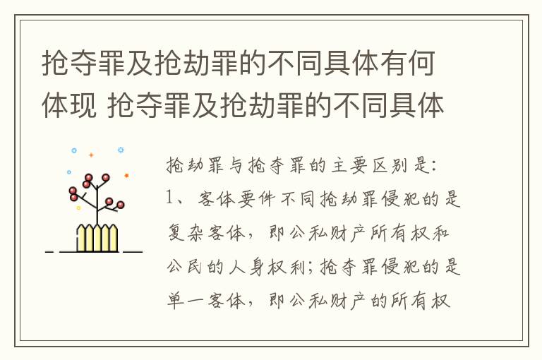 抢夺罪及抢劫罪的不同具体有何体现 抢夺罪及抢劫罪的不同具体有何体现呢