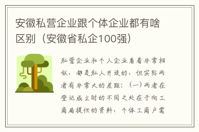 安徽私营企业跟个体企业都有啥区别（安徽省私企100强）