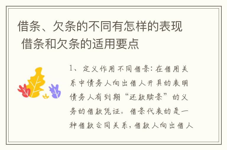 借条、欠条的不同有怎样的表现 借条和欠条的适用要点