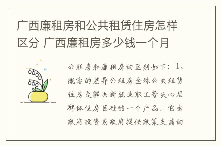 广西廉租房和公共租赁住房怎样区分 广西廉租房多少钱一个月