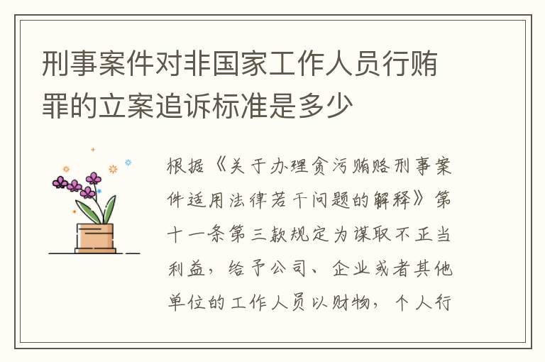 刑事案件对非国家工作人员行贿罪的立案追诉标准是多少