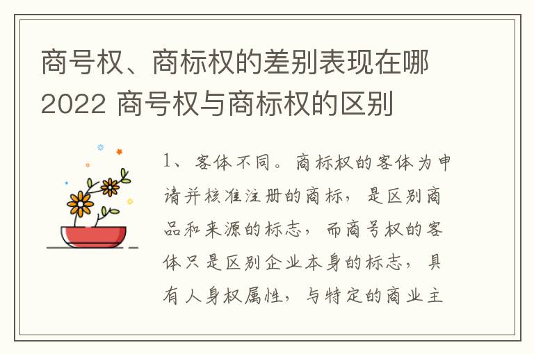 商号权、商标权的差别表现在哪2022 商号权与商标权的区别