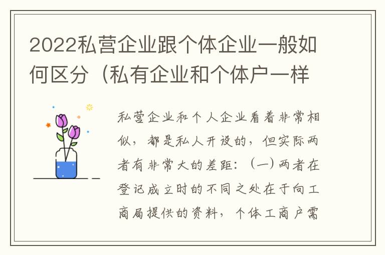 2022私营企业跟个体企业一般如何区分（私有企业和个体户一样吗）