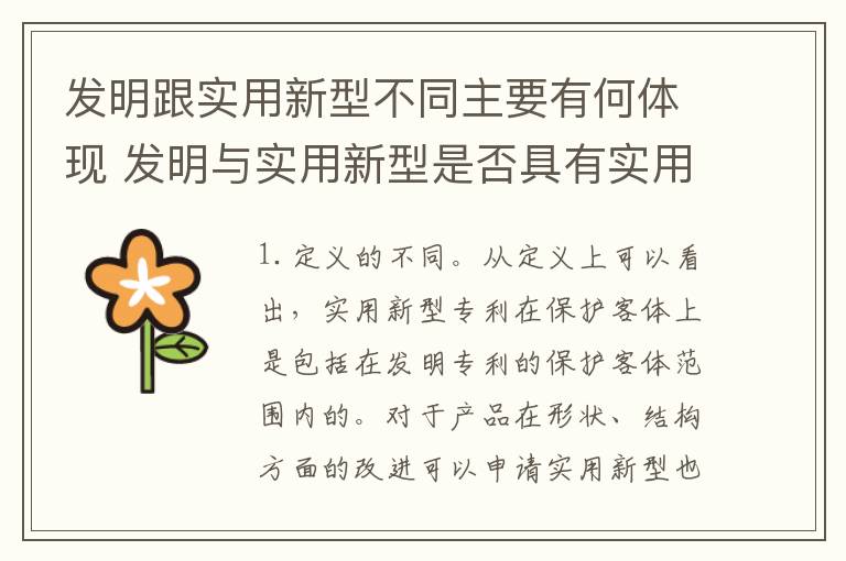 发明跟实用新型不同主要有何体现 发明与实用新型是否具有实用性