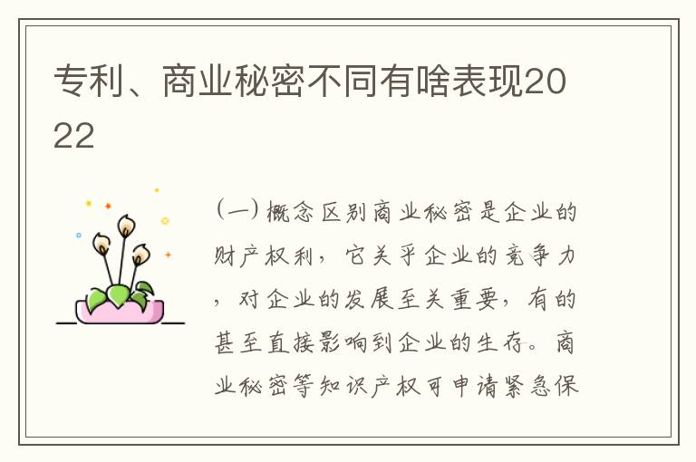 专利、商业秘密不同有啥表现2022