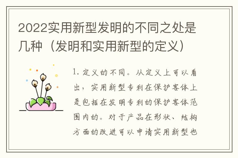2022实用新型发明的不同之处是几种（发明和实用新型的定义）
