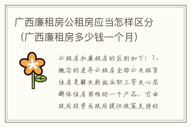 广西廉租房公租房应当怎样区分（广西廉租房多少钱一个月）