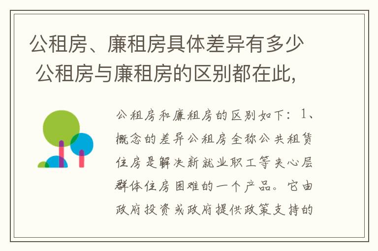 公租房、廉租房具体差异有多少 公租房与廉租房的区别都在此,别再搞错了!