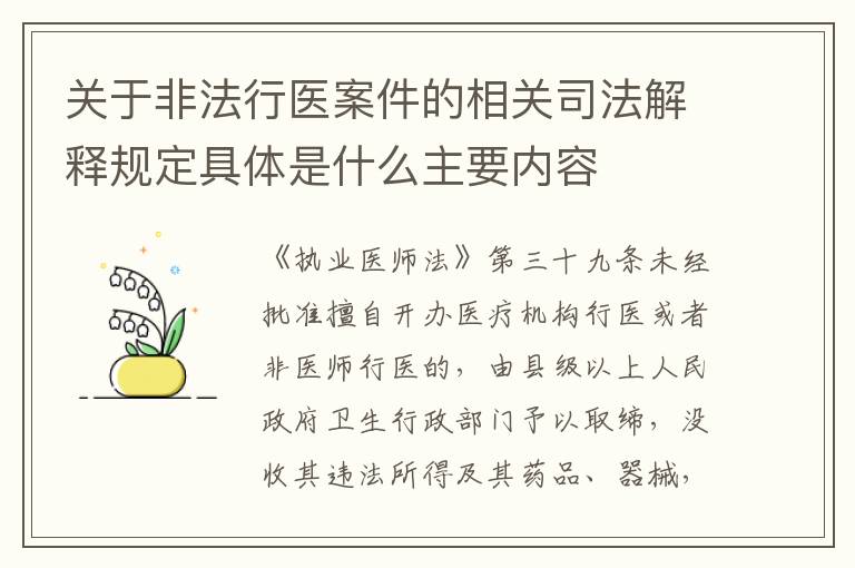 关于非法行医案件的相关司法解释规定具体是什么主要内容