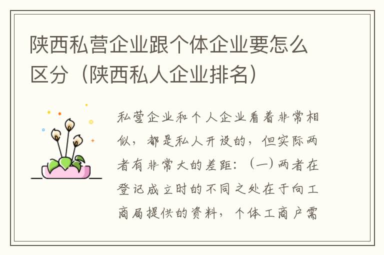 陕西私营企业跟个体企业要怎么区分（陕西私人企业排名）