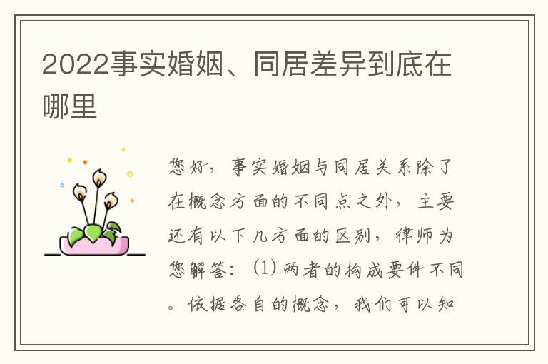 2022事实婚姻、同居差异到底在哪里