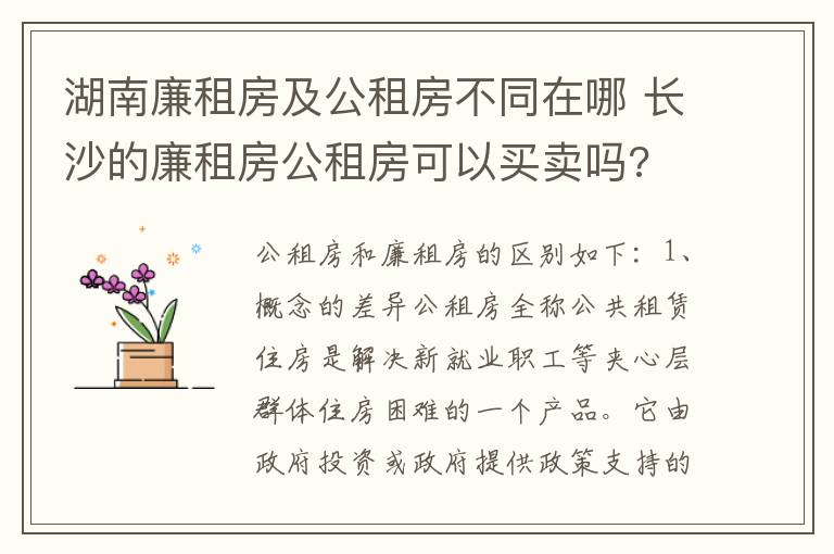 湖南廉租房及公租房不同在哪 长沙的廉租房公租房可以买卖吗?