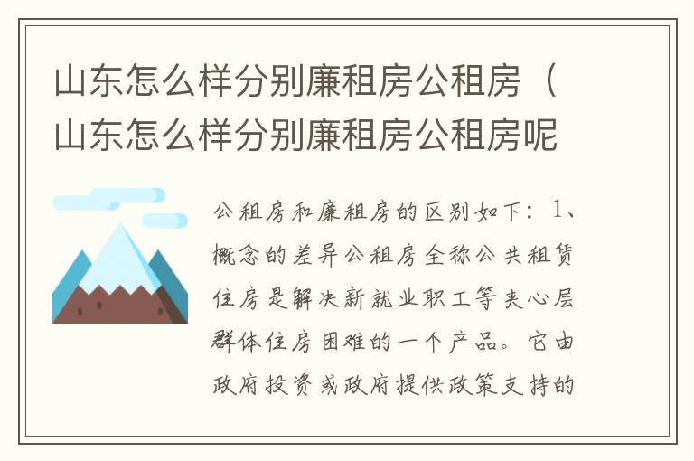 山东怎么样分别廉租房公租房（山东怎么样分别廉租房公租房呢）