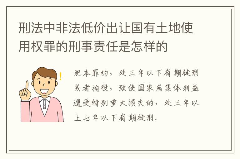 刑法中非法低价出让国有土地使用权罪的刑事责任是怎样的