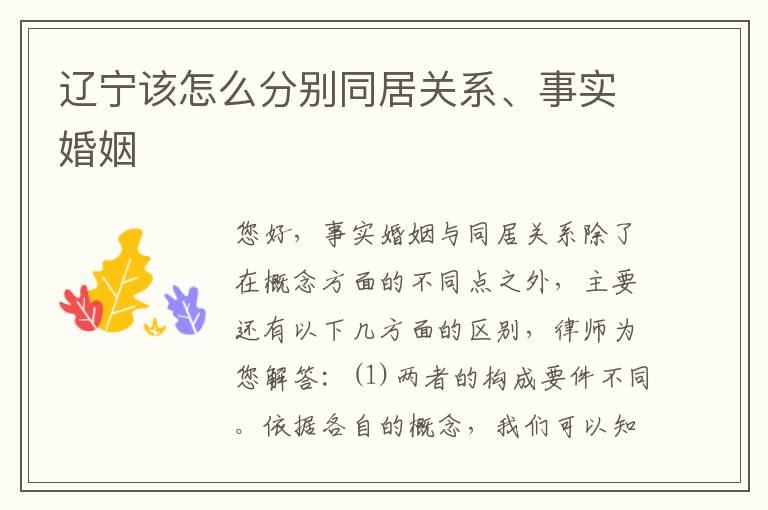 辽宁该怎么分别同居关系、事实婚姻