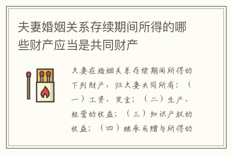 夫妻婚姻关系存续期间所得的哪些财产应当是共同财产