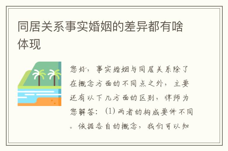 同居关系事实婚姻的差异都有啥体现