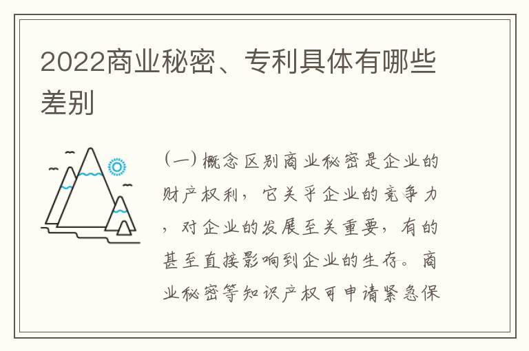 2022商业秘密、专利具体有哪些差别
