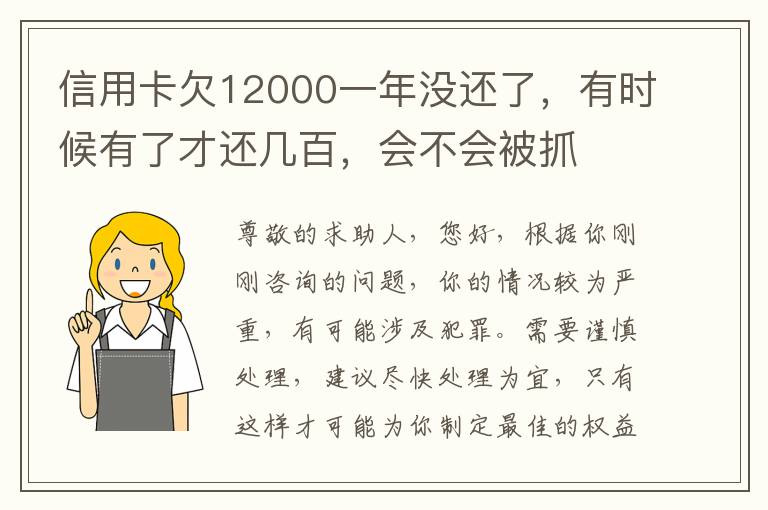 信用卡欠12000一年没还了，有时候有了才还几百，会不会被抓