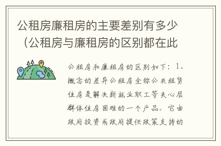 公租房廉租房的主要差别有多少（公租房与廉租房的区别都在此,别再搞错了!）
