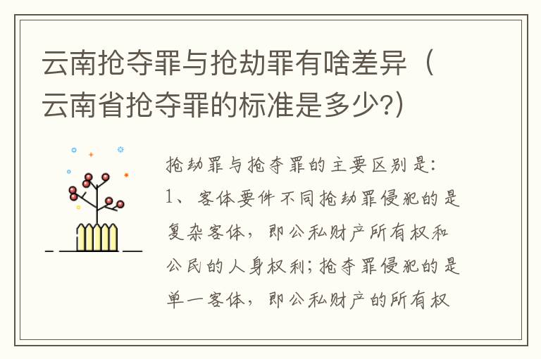 云南抢夺罪与抢劫罪有啥差异（云南省抢夺罪的标准是多少?）