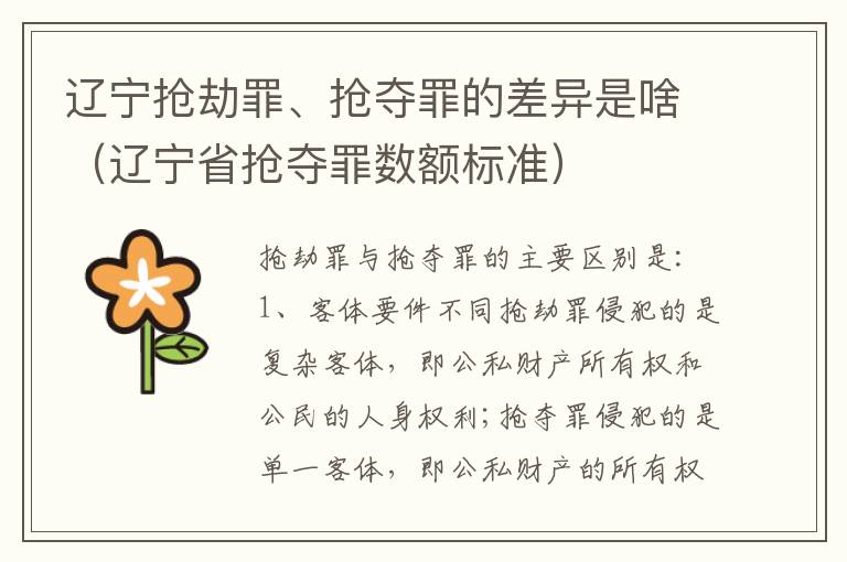 辽宁抢劫罪、抢夺罪的差异是啥（辽宁省抢夺罪数额标准）