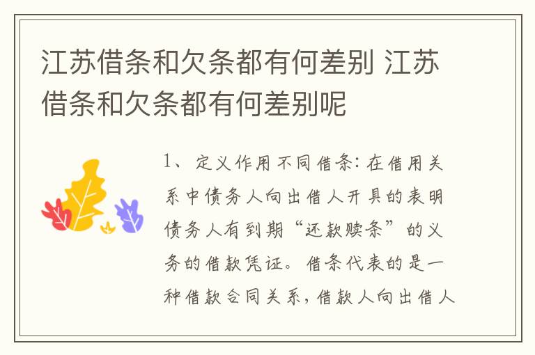 江苏借条和欠条都有何差别 江苏借条和欠条都有何差别呢