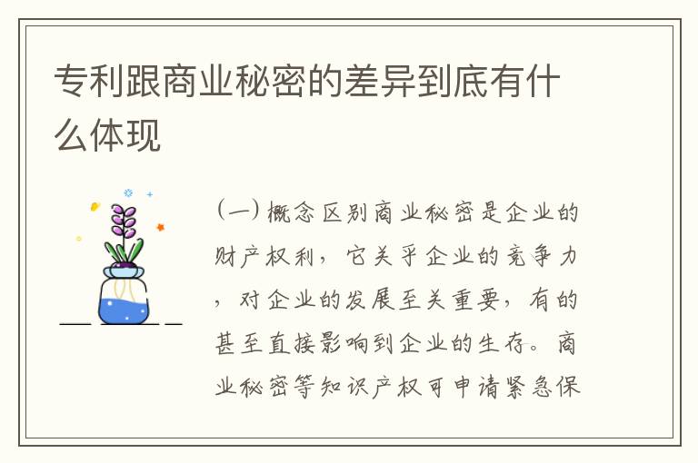 专利跟商业秘密的差异到底有什么体现