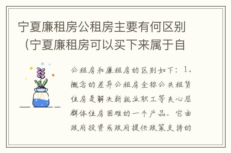 宁夏廉租房公租房主要有何区别（宁夏廉租房可以买下来属于自己吗）