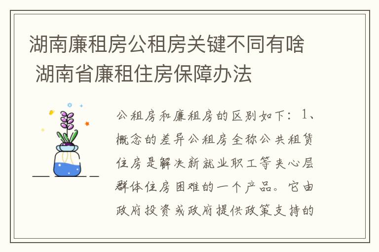 湖南廉租房公租房关键不同有啥 湖南省廉租住房保障办法