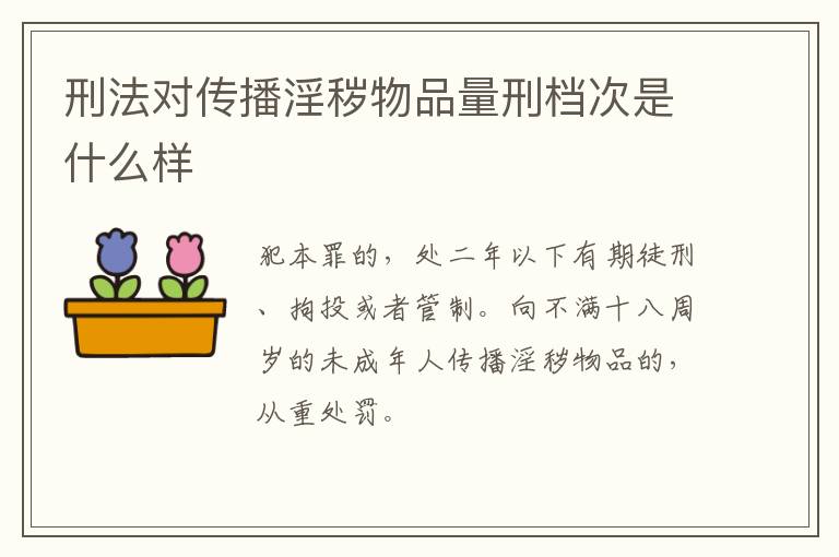 刑法对传播淫秽物品量刑档次是什么样