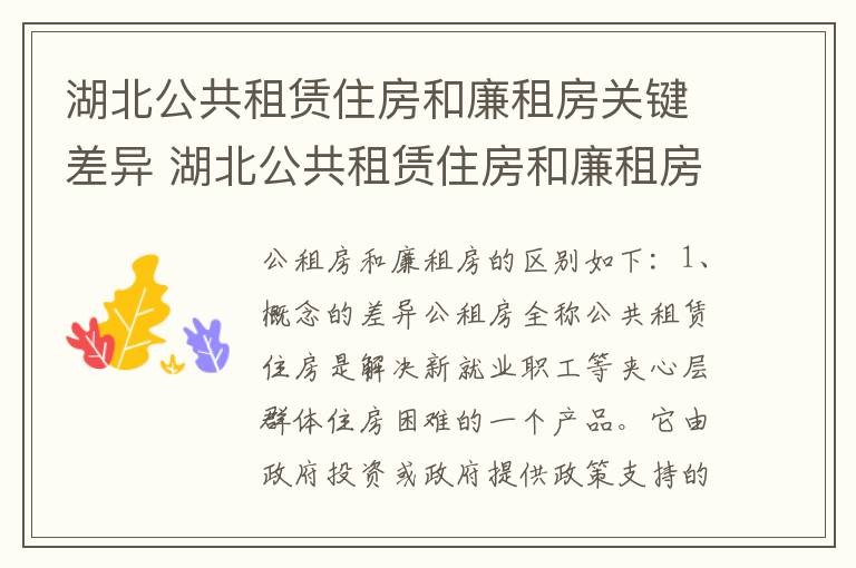 湖北公共租赁住房和廉租房关键差异 湖北公共租赁住房和廉租房关键差异分析