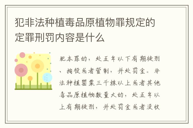 犯非法种植毒品原植物罪规定的定罪刑罚内容是什么
