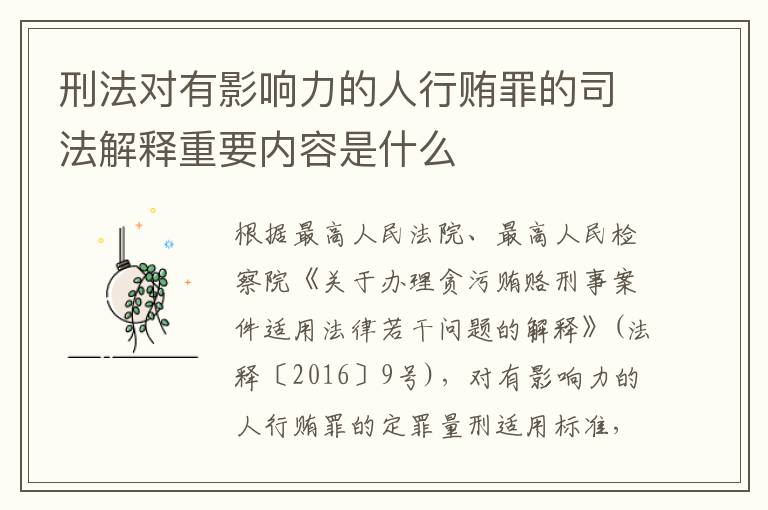 刑法对有影响力的人行贿罪的司法解释重要内容是什么