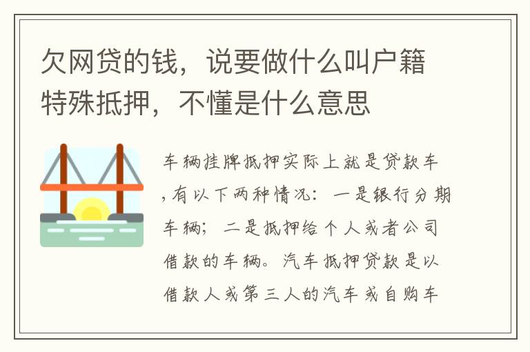 欠网贷的钱，说要做什么叫户籍特殊抵押，不懂是什么意思
