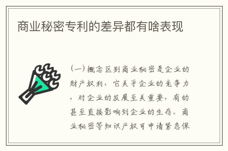 商业秘密专利的差异都有啥表现