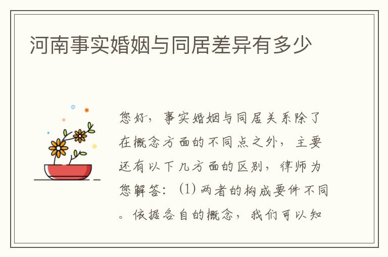 河南事实婚姻与同居差异有多少