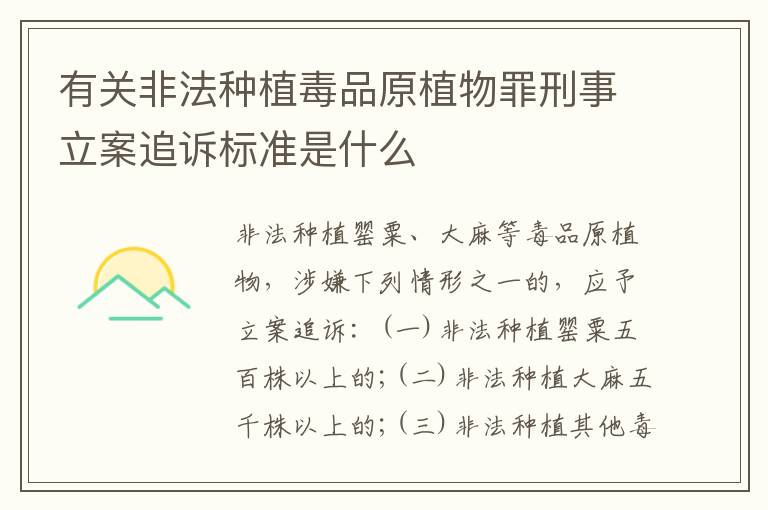 有关非法种植毒品原植物罪刑事立案追诉标准是什么