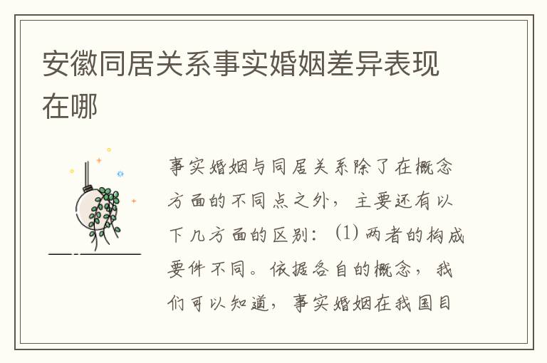 安徽同居关系事实婚姻差异表现在哪