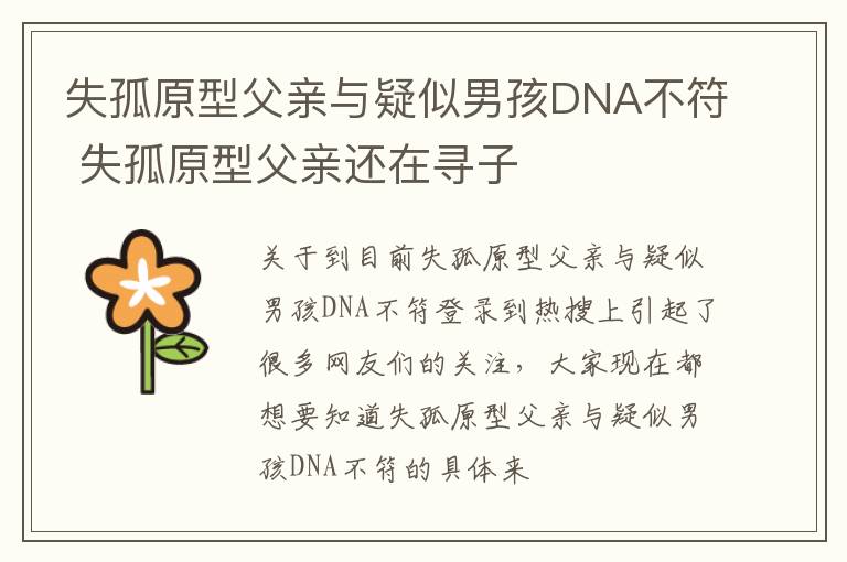 失孤原型父亲与疑似男孩DNA不符 失孤原型父亲还在寻子