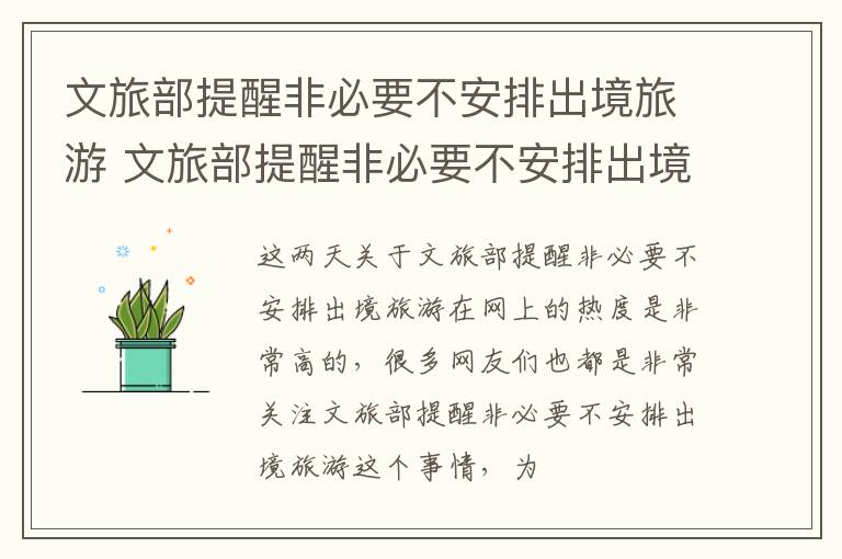 文旅部提醒非必要不安排出境旅游 文旅部提醒非必要不安排出境旅游