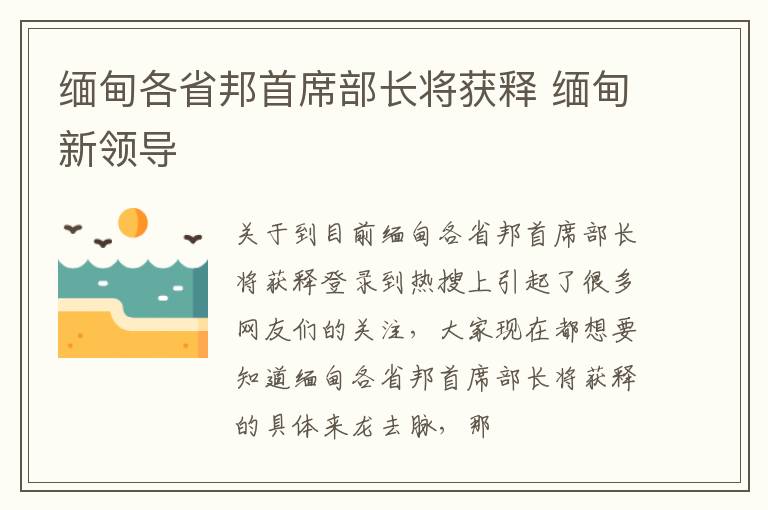 缅甸各省邦首席部长将获释 缅甸新领导